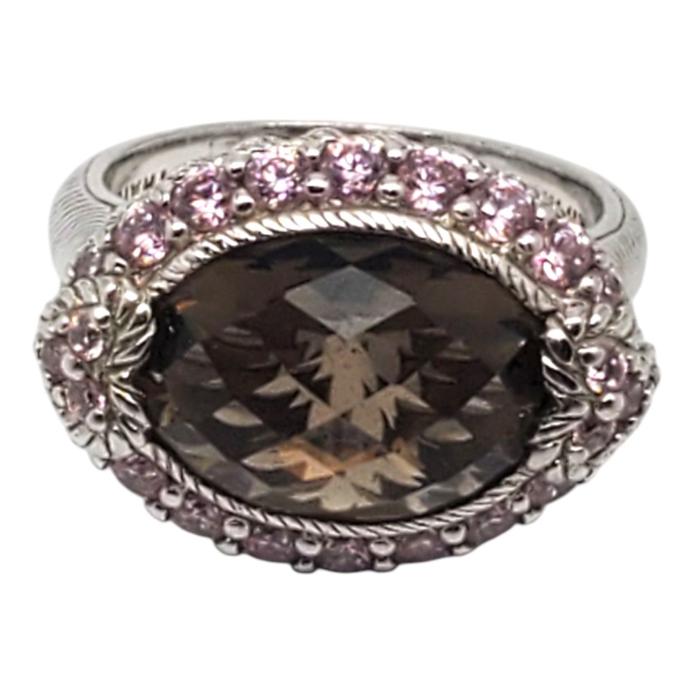 Judith Ripka Sterling Silver Smoky Quartz Pink CZ Ring Size 7 #21077